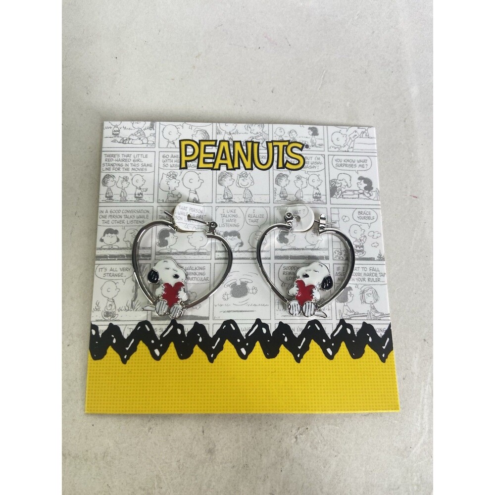 Peanuts Snoopy Heart Hoop Earrings Silver Tone Fashion Jewelry NEW